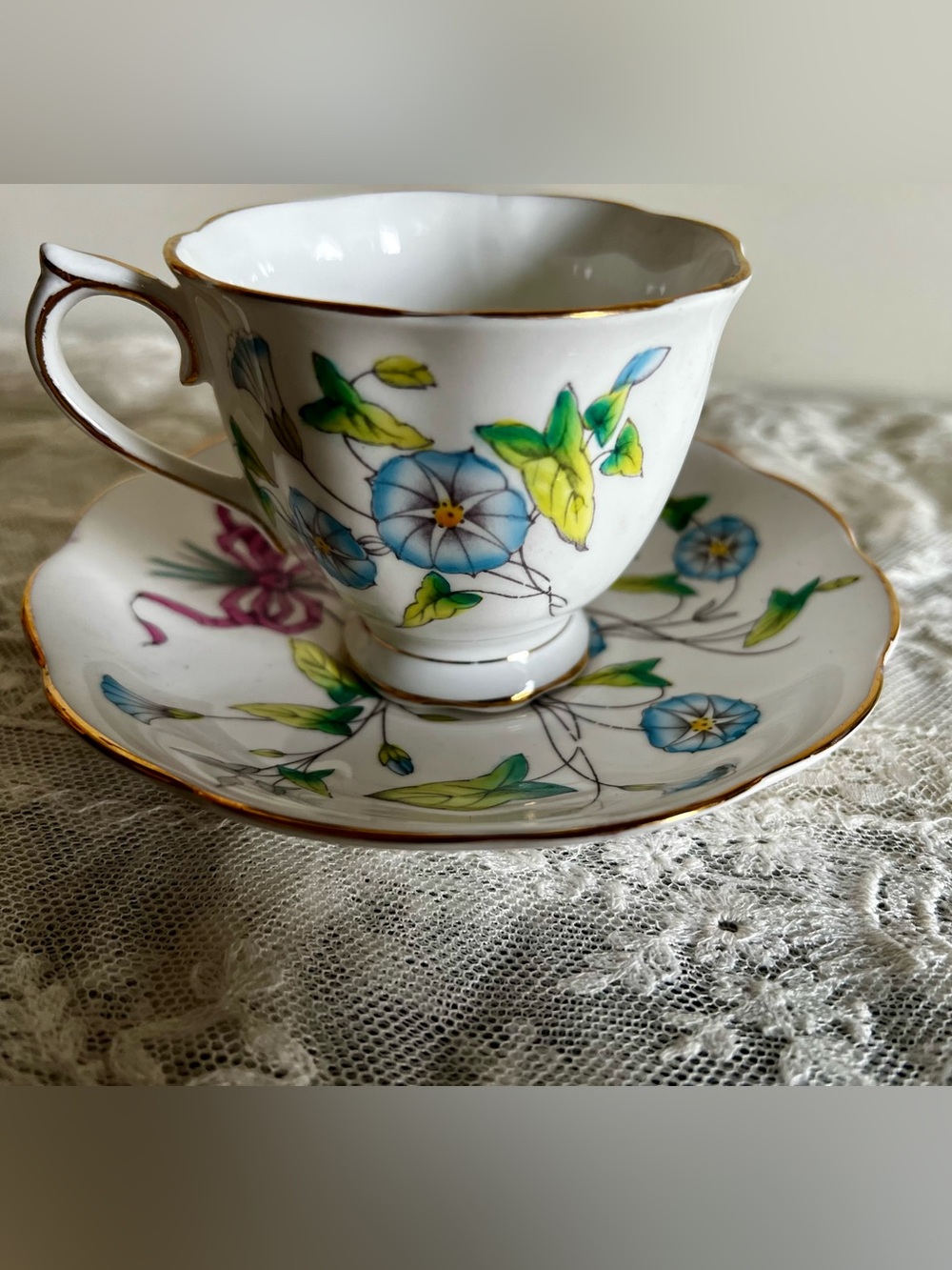 Royal Albert Morning Glory Teacup and Saucer September Flower Of The Month